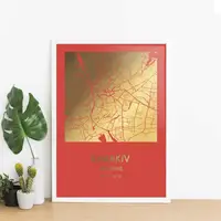 Постер "Карта города" персонализированный А3, Красный-золотой, А3
