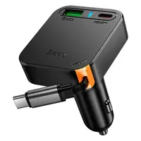 Адаптер автомобильный HOCO Guardian car charger with retractable cable NZ18 |1USB/1Type-C, 65W/3A, PD/QC|