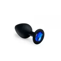 Анальная пробка черная с синим кристаллом, Black Silicone Sapphire, M