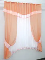 Кухонний комплект (280х170см.) шторки з підв'язками, на карниз 1,5-2м. Колір персиковий з білим. Код 058к 52-0331