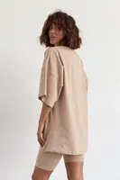 Жіночий костюм з футболкою oversize та велосипедками - кавовий колір, M