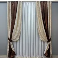 Комбіновані (2шт.1,7х2,7м.) штори. Колір бежевий з коричневим. Код 016дк (416-798-416 ш) 11-0281