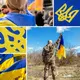 Флаг Украины 90х135 см с вышивкой трезубца тканевой сине-желтый премиум качество