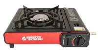 Плита портативна газова MASTERTOOL, з п'єзопідпалом, у пластиковому кейсі. Black and Red (44-5102)