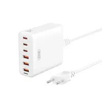 Адаптер сетевой XO GaN Desktop Fast Charger with 1.5M Power Cord L133 |3USB/3Type-C, 75W/3A, PD/QC|