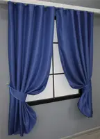 Комплект (2шт. 1,3х1,7м.) коротких штор, льон-блекаут "Льон Мішковина". Колір синій. Код 691ш 35-0096