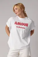 Футболка oversize з написом Amour - білий цвет, S