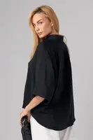 Жіноча сорочка oversize з четвертим рукавом - чорний колір, M