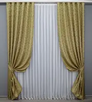 Комплект (2шт. 1,4х2,7м.) жакардових штор. Колір золотистий. Код 1588ш 33-0455