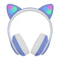 Бездротові Bluetooth навушники зі світними котячими LED вушками STN-28 micro SD, AUX Сині
