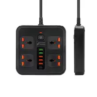 Сетевой фильтр BKL-666 1 QC3.0 + 1 PD20W+ 5 USB,100-250V, 10А,4 розетки, черный