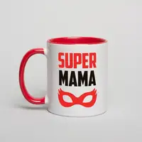 Кружка "SUPER MAMA", Красный, Деревянная подарочная коробка с гравировкой, 330 мл