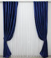 Комплект (2шт. 1,5х2,75м.) штор із тканини оксамит (бархат). Колір синій. Код 904ш 30-708