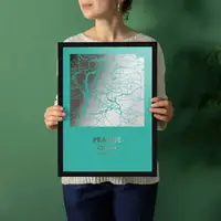 Постер "Прага / Prague" фольгований А3, Бірюза-срібний, А3, англійська