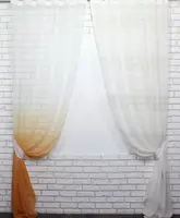 Комплект (2шт. 1,4х2,7м) декоративных штор из льна и батиста, цвет молочный с оранжевым. Код 006дк 10-389