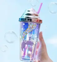 Склянка з трубочкою Lets He Mermaid 7383 420 мл рожева