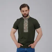 Стильна чоловіча вишита футболка у стилі мілітарі "Козацька" зелена L