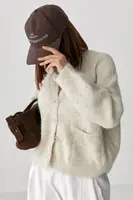 Теплий в'язаний кардиган із кишенями - бежевий цвет, ONE SIZE