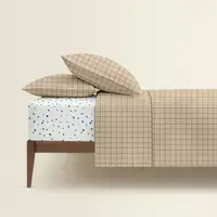 Двоспальна постільна білизна з простирадлом на резинці BEIGE GEOMETRY CS17