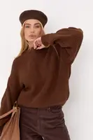 Жіночий теплий джемпер крупної в'язки - коричневий цвет, ONE SIZE