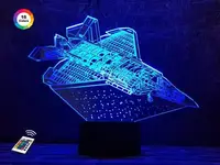 3D ночник "Самолет 6" (УВЕЛИЧЕННОЕ ИЗОБРАЖЕНИЕ) + пульт ДУ + сетевой адаптер + батарейки (3ААА)  3DTOYSLAMP