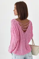 Ажурная кофта со шнуровкой на спине – розовый цвет, ONE SIZE (есть размеры)