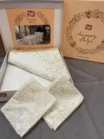 Сімейне Турецька Постільна Білизна TAC Angel Cream Сатин 160х220см (2 шт)