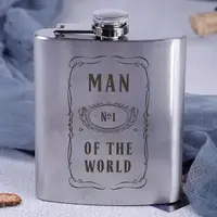 Фляга стальная "Man №1 of the world", английский, Деревянная подарочная коробка с гравировкой