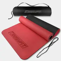 Коврик для йоги и фитнеса EasyFit TPE+TC 6 мм двухслойный + Чехол красный с черным