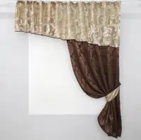 Кухонний комплект (280х180см.) шторка з ламбрекеном. Колір коричневий з бежевим. Код 097к 52-0481
