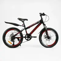 Детский спортивный велосипед 20" Corso Crank, стальная рама, 7 скоростей, собран на 75%. Black and red (154713)