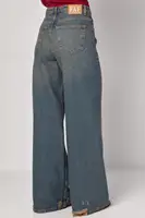 Жіночі джинси wide leg з рваними елементами - синій цвет, 38р