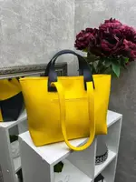 Жовто-синя — велика, стильна та елегантна сумка на блискавці зі вставками (0495)