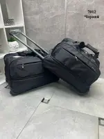 Чорна - 50х32х31 см - стильна спортивно-дорожня сумка на колесах з подвійним дном - розмір менший (7012)