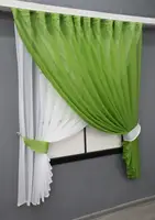 Кухонний комплект (280х170см.), шторки з підв'язками "Дует". Колір оливковий з білим. Код 076к 52-1022