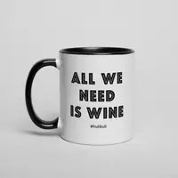 Кружка "All we need is wine", Черный, английский, Деревянная подарочная коробка с гравировкой, 330 мл