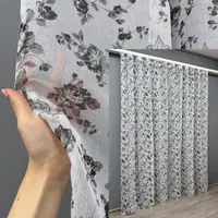 Готова тюль (3х2,7м.), батист, колекція "Flora". Колір білий з чорно-білим принтом. Код 909т 40-927