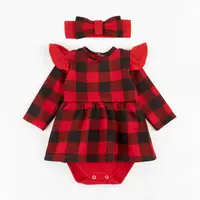 Боди-платье для девочки в клетку с крылышками и повязкой Plaid
