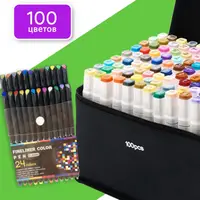 Маркери двосторонні Touch 100 кольорів і набір лайнерів 24 кольори для ескізів і скетчів набір фломастерів
