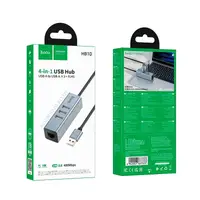 Перехідник HOCO 4-in-1 converter (USB to USB2.0*3+RJ45) HB1D |1m, 480Mbps|