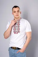 Стильна чоловіча вишита футболка "Гетьман" біла з червоним M