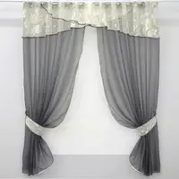 Кухонные шторы (290х170см.) с ламбрекеном, на карниз 1-1,5м. Цвет графитовый с бежевым. Код 091к 59-614