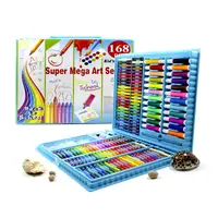 Набор для рисования Lesko Super Mega Art Set 168 предметов Blue Карандаши Краски Мелки Бумага Футляр