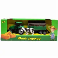Машинка инерционная "Трактор с прицепом", 18 см (с коровкой)