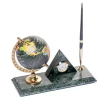 Подставка на стол для руководителя BST 540063 24х10 с подставкой для ручки часами и глобусом мраморная
