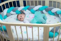 Бортик в ліжечко Хатка Косичка Білий-Сірий-М'ятний 180 см (половина ліжечка)