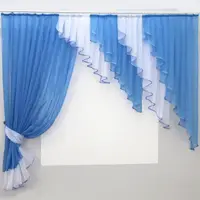 Кухонный комплект, шторка с ламбрекеном. Цвет голубой с белым. 070к