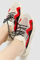 Кроссовки женские текстильные цвет бежево-красный 214R303