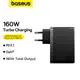 Адаптер сетевой Baseus GaN5 Pro Digital Fast Charger |2C+U, 160W/3A, PD3.1/QC| (With C to C 240W cable)