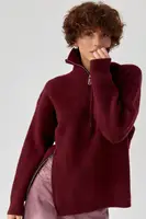 В'язана жіноча кофта з блискавками - бордо цвет, ONE SIZE